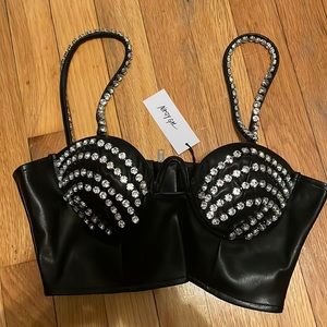 Faux Leather Diamante Cup Crop Top Size 6